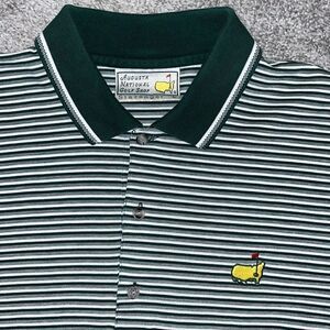 Green white stripe worn Masters Collection Augusta National golf polo shirt L